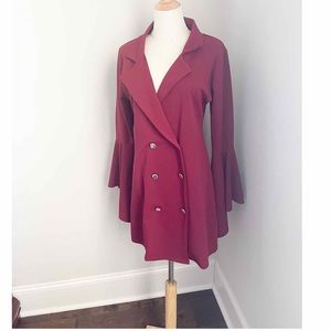 Boohoo Double Breasted Flare Sleeves Blazer Dress Red/Burgundy Size 16 UK-12 US